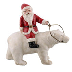 Benzara BM229299 Santa Riding Polar Bear Cast Iron Figurine, White and Red