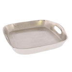 Benzara BM229333 Metal Square Tray with Cut Out Handles, Medium, Silver