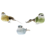 Benzara BM229340 Feather Sitting Bird Accent Decor with Clips, Set of 3, Multicolor