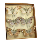 Benzara BM229344 Handpainted and Glitter Butterfly Accent Decor, Assortment of 6, White