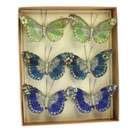 Benzara BM229345 Handpainted Butterfly Accent Decor, Assortment of 6, Blue and Green