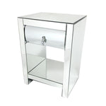 Benzara BM229421 Modern Mirror Chest with 1 Drawer, 26 inch, Silver