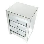 Benzara BM229425 Modern Mirror Chest with 3 Drawers, 26 inch, Silver