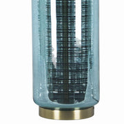Benzara Glass Table Lamp with Cylindrical Support and Round Base, Blue