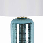 Benzara Glass Table Lamp with Cylindrical Support and Round Base, Blue