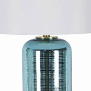 Benzara Glass Table Lamp with Cylindrical Support and Round Base, Blue