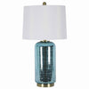 Benzara Glass Table Lamp with Cylindrical Support and Round Base, Blue