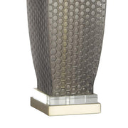 Benzara Glass Table Lamp with Textured Honeycomb Pattern, Gray