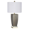 Benzara Glass Table Lamp with Textured Honeycomb Pattern, Gray