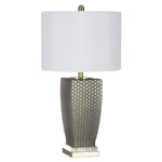 Benzara Glass Table Lamp with Textured Honeycomb Pattern, Gray