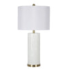 Benzara Drum Shade Table Lamp with Textured Cylindrical and Round Base, White