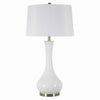 Benzara Conical Drum Shade Table Lamp with Elongated Bellied Glass Base, White