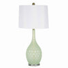 Benzara Glass Table Lamp with Hexagonal Pattern Bellied Base, Light Green