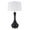 Benzara Conical Drum Shade Table Lamp with Elongated Bellied Glass Base, Black