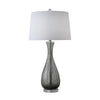 Benzara Fabric Shade Table Lamp with Speckle Design Glass Vase Base, Gray
