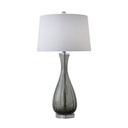 Benzara Fabric Shade Table Lamp with Speckle Design Glass Vase Base, Gray