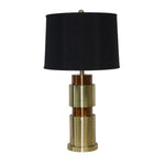 Benzara Metal Table Lamp with Cylindrical Pedestal Base, Black and Gold