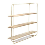 Benzara Curved Metal Frame Wall Shelf with 3 Sleek Wooden Shelves, Gold