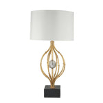 Benzara Metal Table Lamp with Curved Open Base and Crystal Orb, Gold