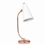 Benzara Metal Desk Lamp with Trumpet Shade and Round Base, White