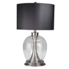 Benzara 28 inch Metal Table Lamp with Round Glass Base, Silver