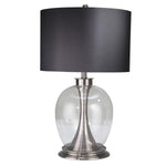 Benzara 28 inch Metal Table Lamp with Round Glass Base, Silver