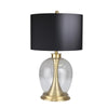 Benzara Metal Table Lamp with Round Glass Base and Fabric Shade, Silver