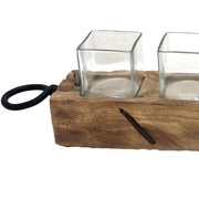 Benzara Wooden Votive Candle Holder with Five Glasses, Brown