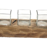 Benzara Wooden Votive Candle Holder with Five Glasses, Brown