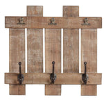 Benzara Wooden Wall Plank with 3 Metal Hooks and Clips, Brown