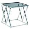Benzara Diamond Shaped Metal Accent Table with Glass Top, Silver