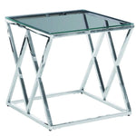 Benzara Diamond Shaped Metal Accent Table with Glass Top, Silver