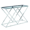 Benzara Diamond Shaped Metal Console Table with Glass Top, Silver