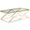 Benzara Diamond Shaped Metal Cocktail Table with Glass Top, Gold
