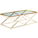 Benzara Diamond Shaped Metal Cocktail Table with Glass Top, Gold