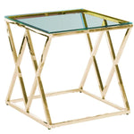 Benzara Diamond Shaped Metal Accent Table with Glass Top, Gold