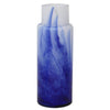 Benzara Abstract Pattern Cylindrical Glass Vase, White and Blue