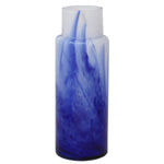 Benzara Abstract Pattern Cylindrical Glass Vase, White and Blue