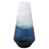 Benzara Conical Glass Vase with Swirl Pattern, Blue and White