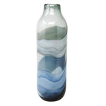 Benzara Bottle Shape Abstract Pattern Glass Vase, Gray and Blue