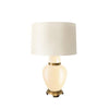 Benzara 29 inch Glass Urn Table Lamp with Drum Shade, Off White and Beige