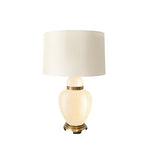 Benzara 29 inch Glass Urn Table Lamp with Drum Shade, Off White and Beige