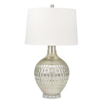 Benzara 30 inch Urn Shape Mercury Glass Table Lamp with Hammered Details, Silver