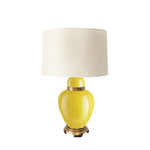 Benzara 29 inch Glass Urn Table Lamp with Drum Shade, Off White and Yellow