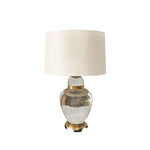 Benzara 29 inch Glass Urn Table Lamp with Drum Shade, Off White and Silver