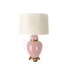 Benzara 29 inch Glass Urn Table Lamp with Drum Shade, Off White and Pink