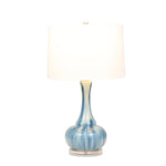 Benzara 28 inch Genie Glass Bottle Table Lamp with Drum Shade, Blue