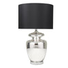 Benzara 31 inch Urn Glass Table Lamp with Drum Shade, Silver and Black