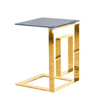 Benzara 22 inch Metal Box Frame Glass Top Side Table, Gold