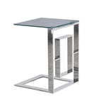 Benzara 22 inch Metal Box Frame Glass Top Side Table, Silver